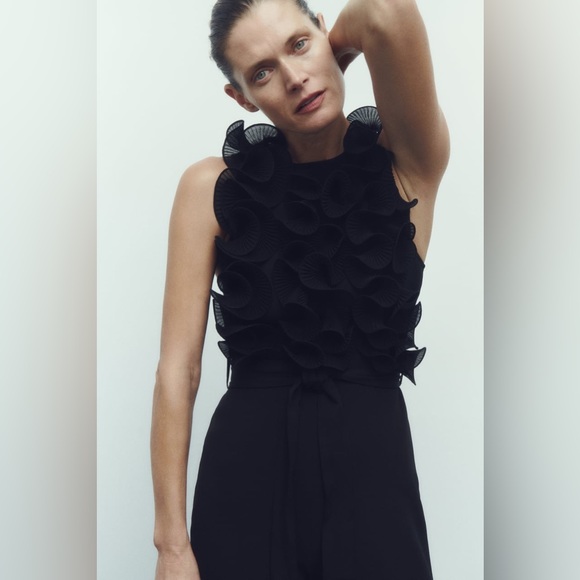 Zara jumpsuit ruffled wide streight leg tied in waist coctail party night out - Picture 7 of 11